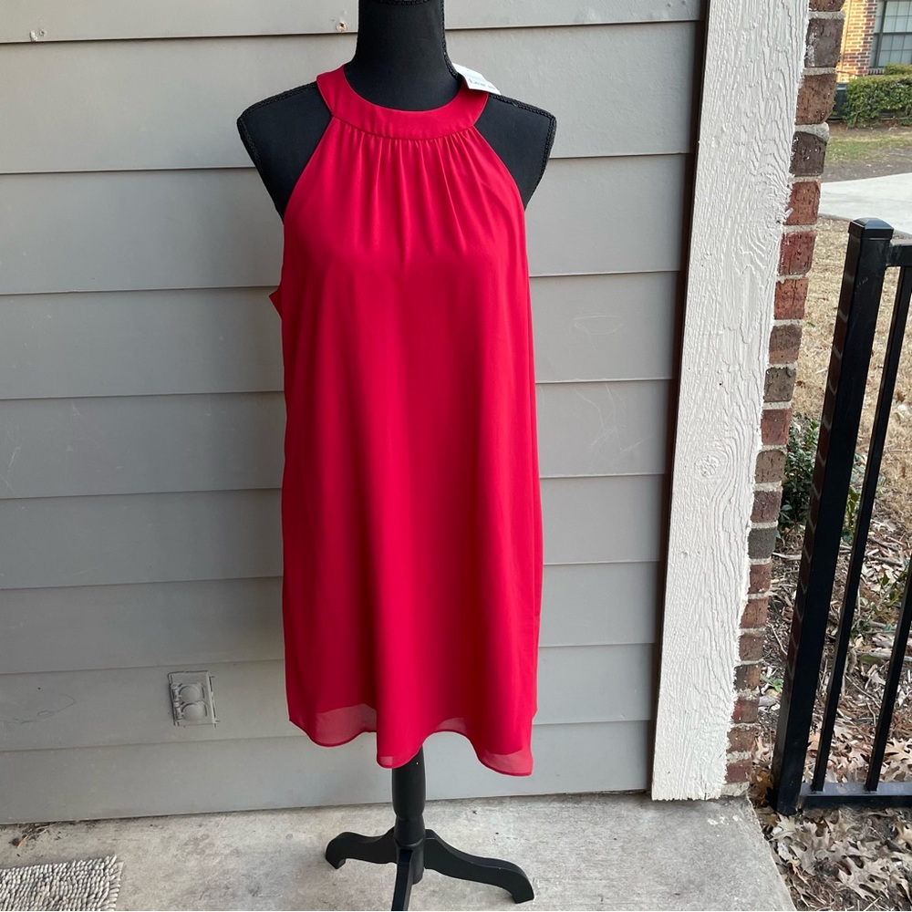 Bar III Chiffon Halter-Neck Trapeze Dress (Red, Large)